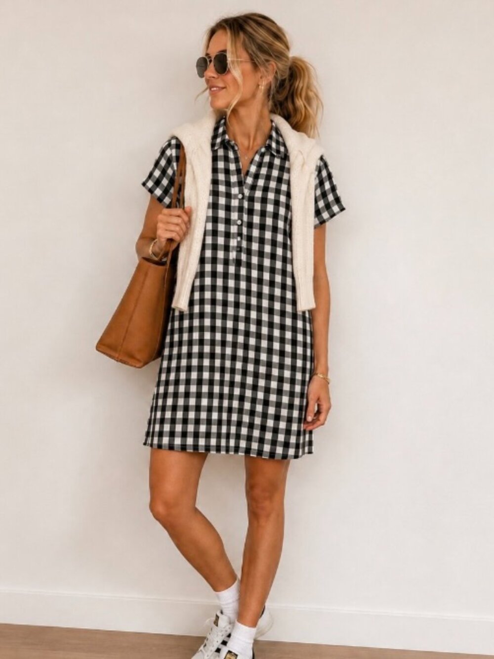 J Crew black and white checked shirt dress pullover women's size S cotton